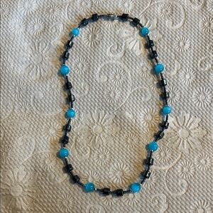 Elegant Blue and Black Beaded Necklace